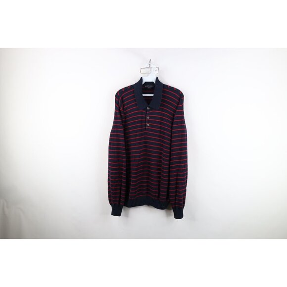 Vtg 90s Brooks Brothers Mens L Faded Heavy Cotton Knit Striped Collared Sweater - Picture 1 of 10